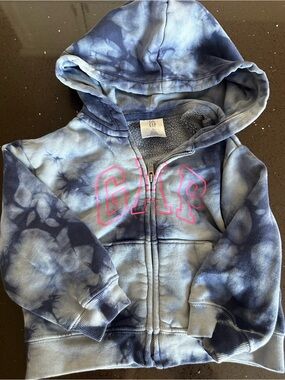 GAP Kids Blue Tie-Dye Hoodie with Pink Logo